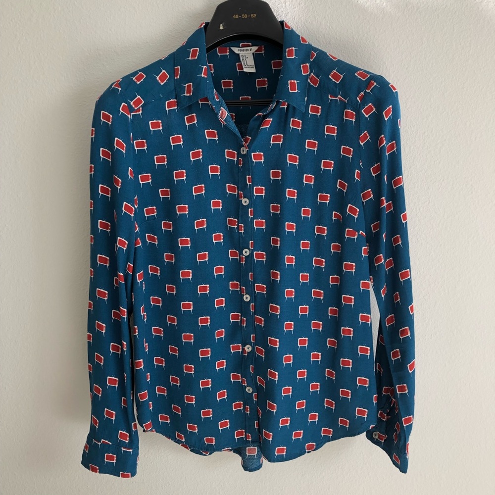 Retro TV Teal Button Down Shirt